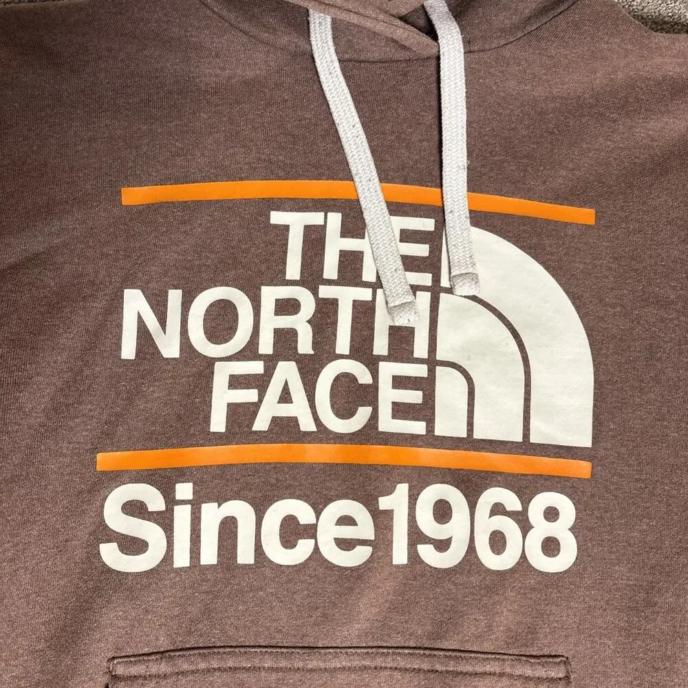 North face men’s Hoodie Sweatshirt Brown Big Text Small